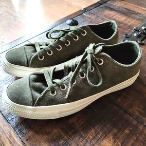 Converse Chuck Taylor olive green suede shoes (ladies size 9 / mens size 7)